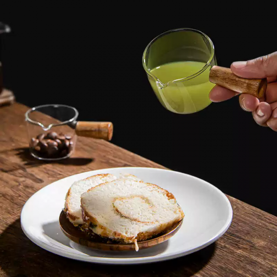 Glass Cup with Wooden Handle Small